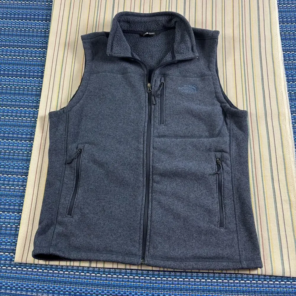 The North Face Vest Mens Large Gray Fleece Full Zip Sherpa Lined Outdoor Warm